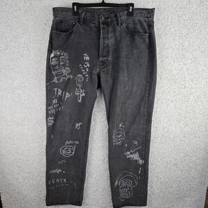 Mnml Custom Art Black Jeans Men's Size 38x32 Grunge Skull Cross 666 Death Goth